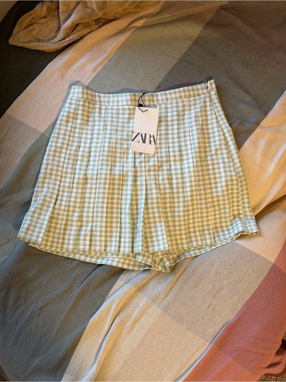 Zara Pastel Green Gingham Skort